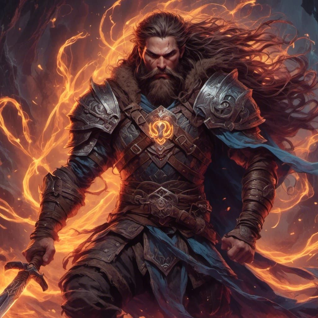 Strong Human Paladin in Viking Armor Embracing Holy Magic