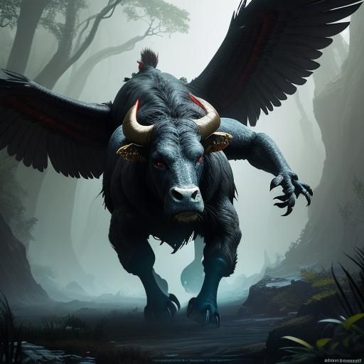 Hybrid Creature Concept Art Flying Through Forest