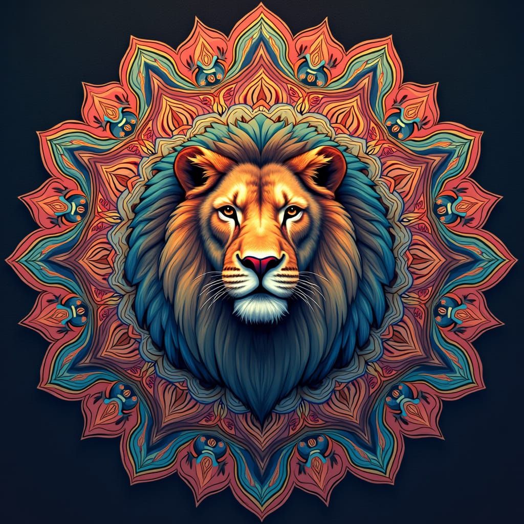 Lion Mandala with Intricate Geometric Patterns
