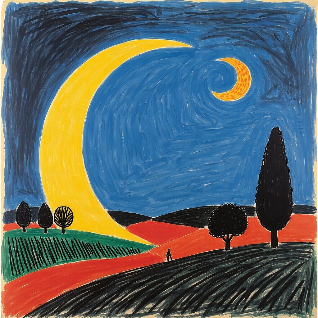 A Serene Landscape in the Style of David Hockney