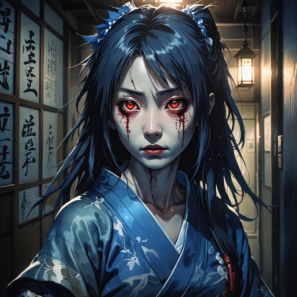 Eerie Anime Horror Portrait of a Vengeful Spirit