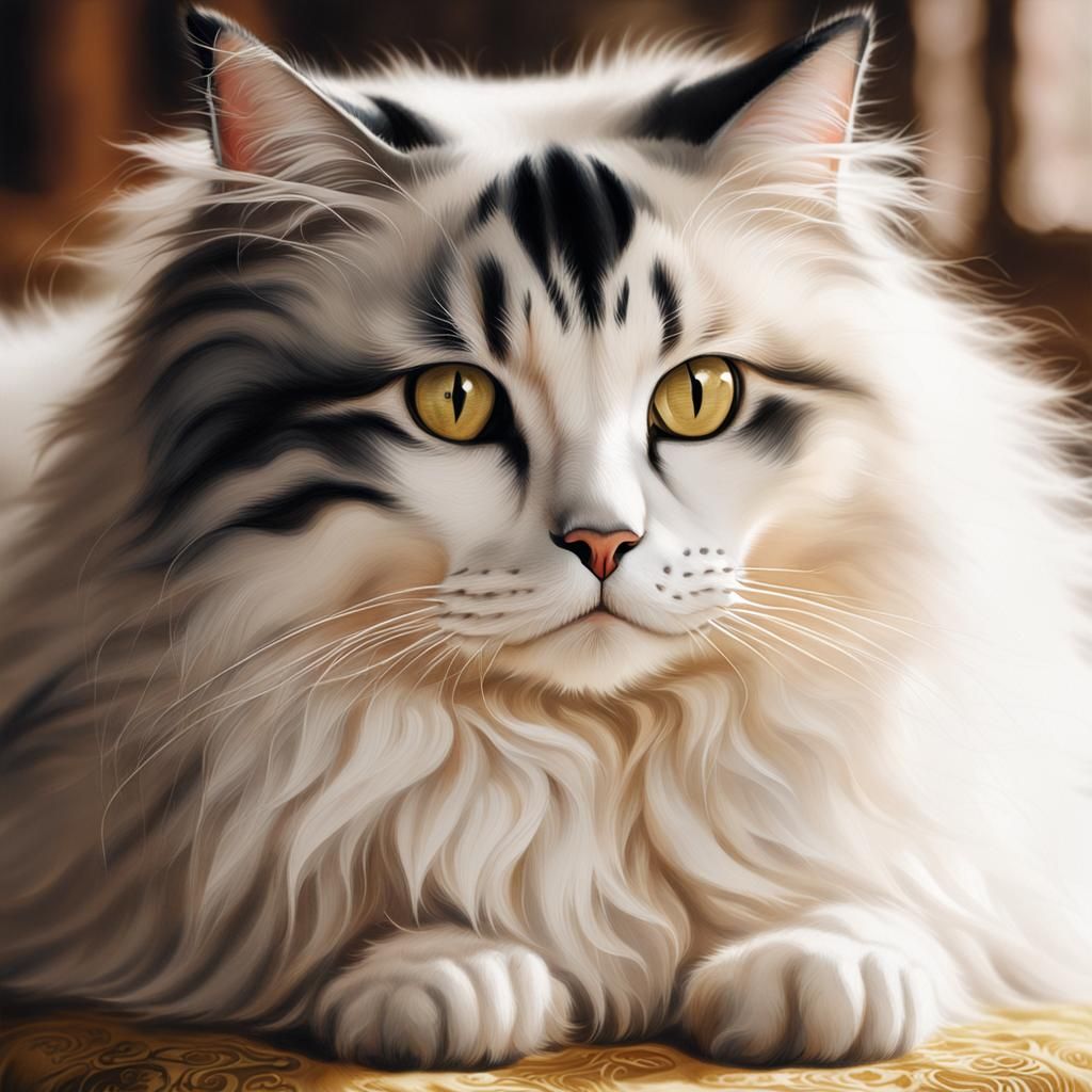 Chinese Cat Portrait in Traditional Painting Style