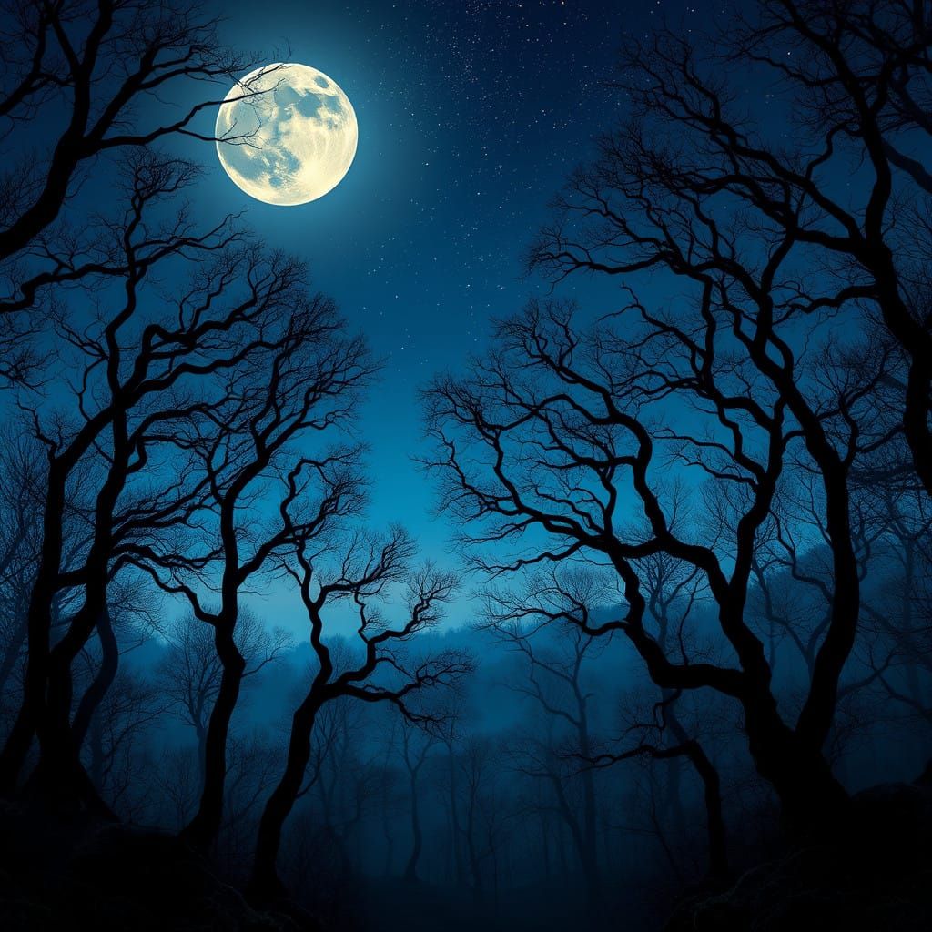 Moonlit Dreams in a Gnarled Forest