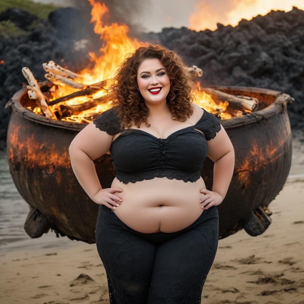 Shipwreck Beach Scene with Curvy Woman