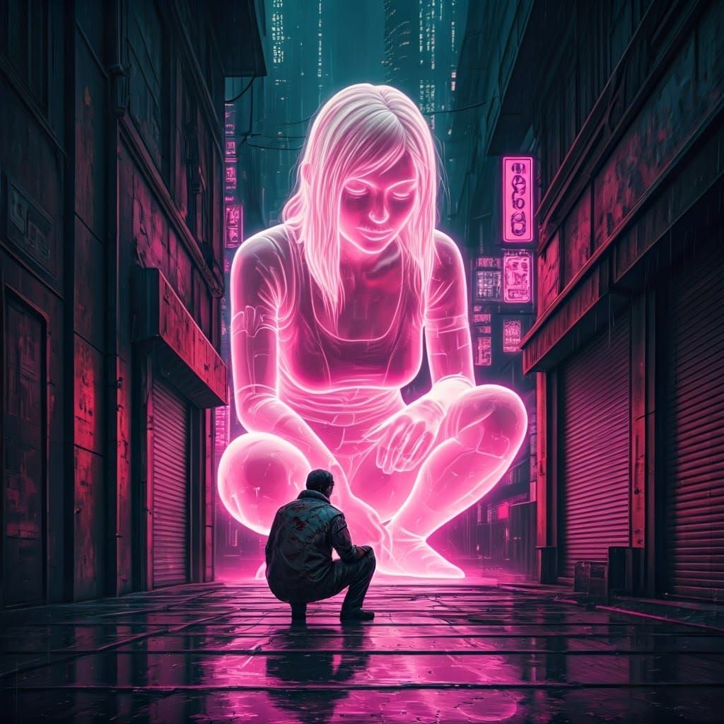 Hope Amidst Urban Decay in a Blade Runner 2049 Cyberpunk Aes...