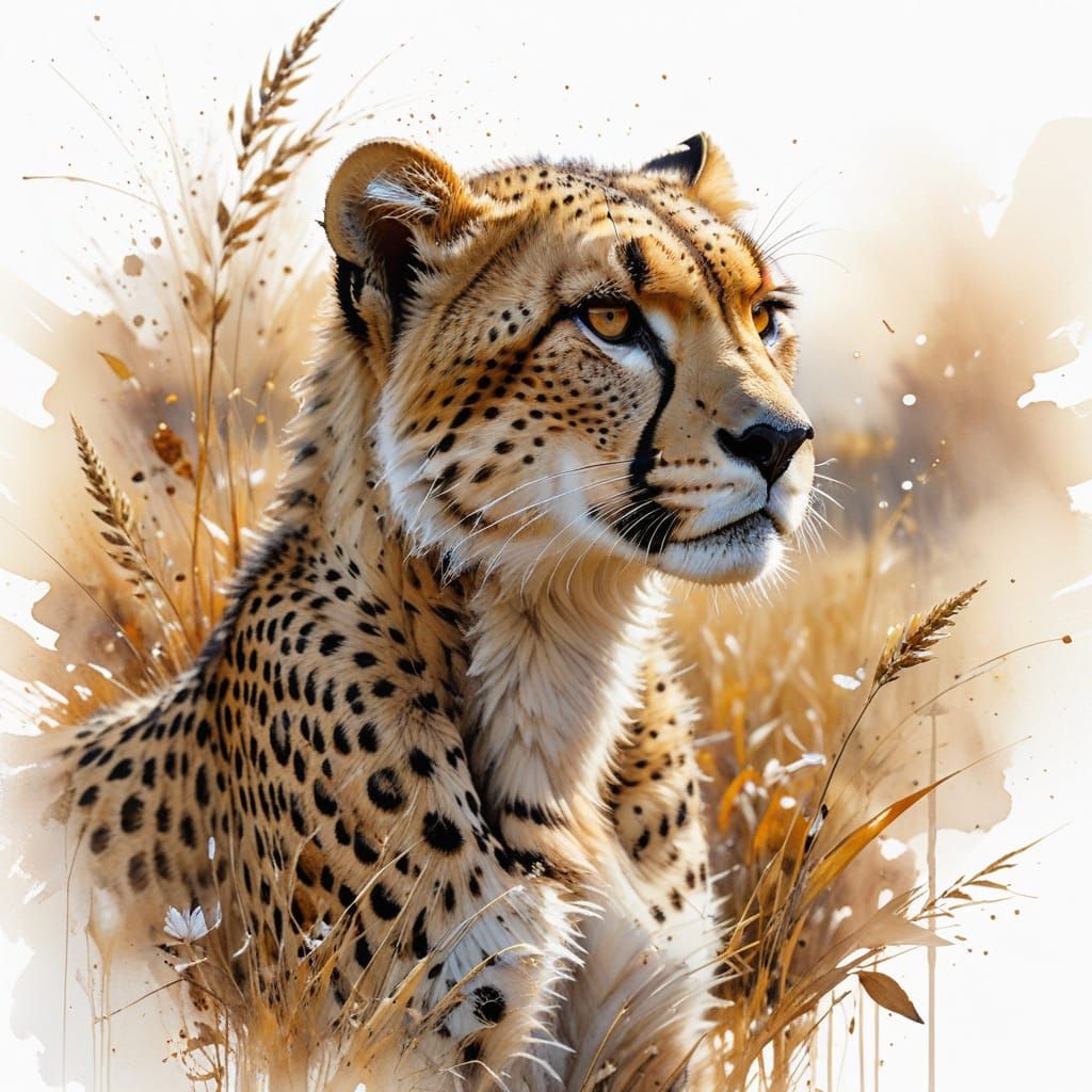 Cheetah in Golden Savannah: Watercolour Painting