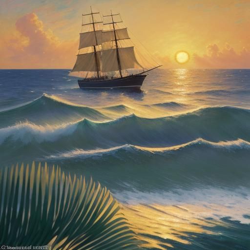 Tall Ship at Sunset: Impressionist Seascape