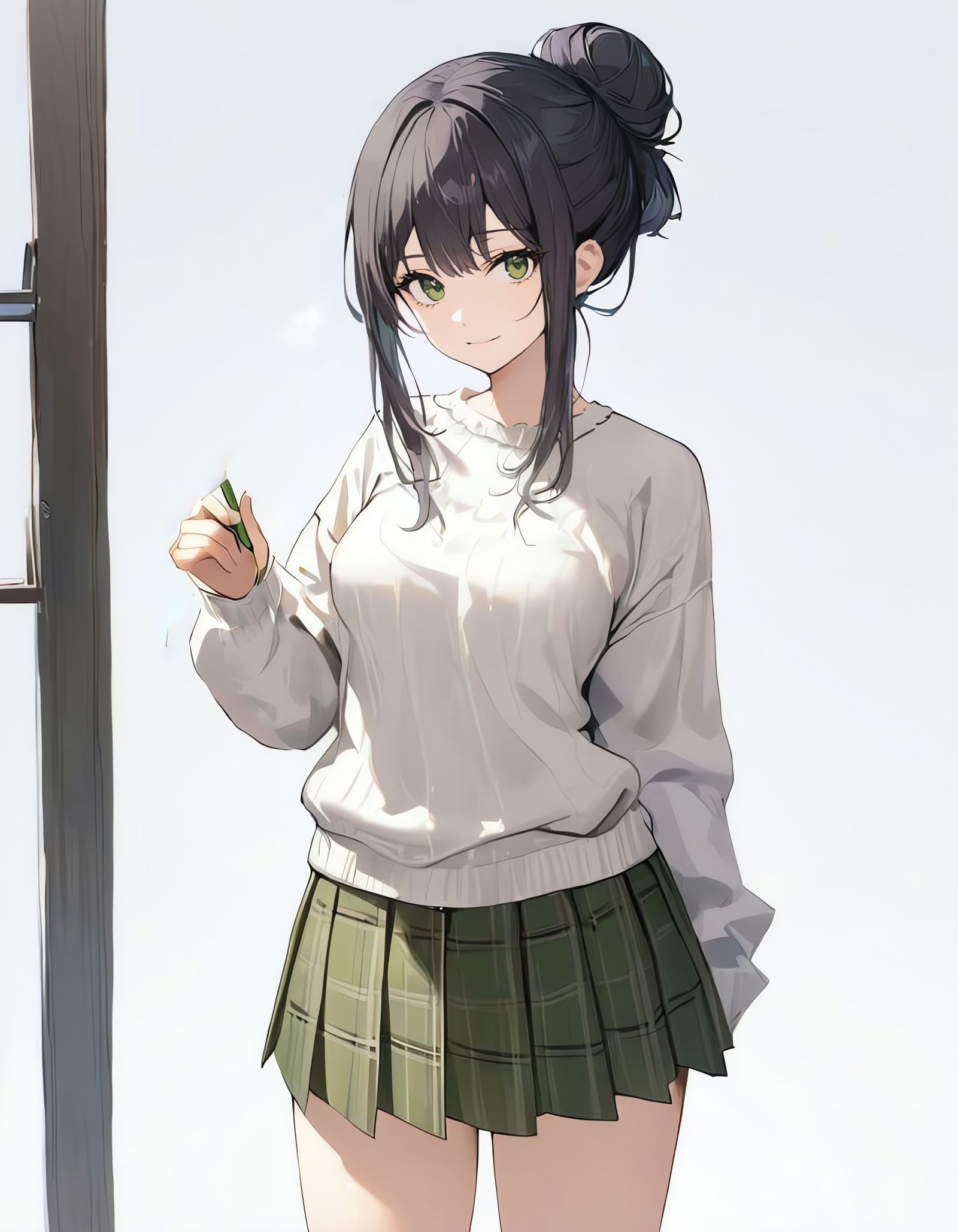 Girl in Plaid Skirt Holding Chalk