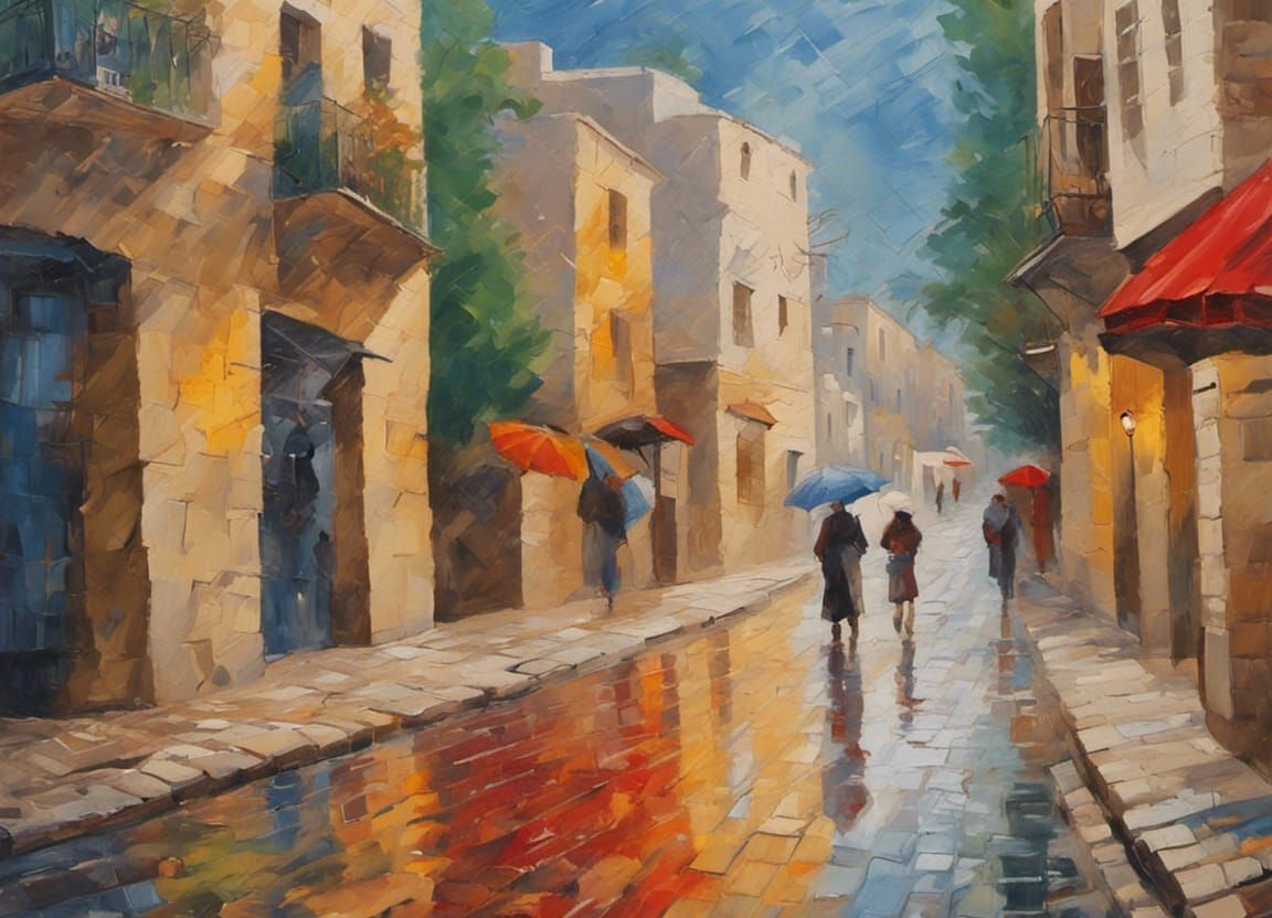 Jerusalem Street Scene in Impressionistic Style