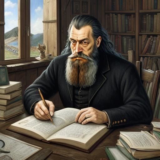 Ghostwriter Portrait with Book Beard, Surrealist Style