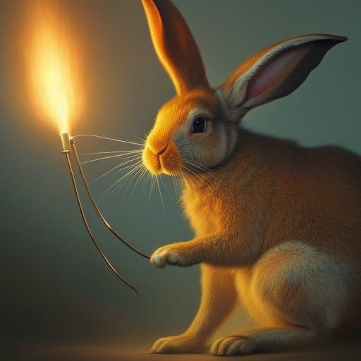 Fire-Breathing Rabbit Portrait in Digital Painting Style