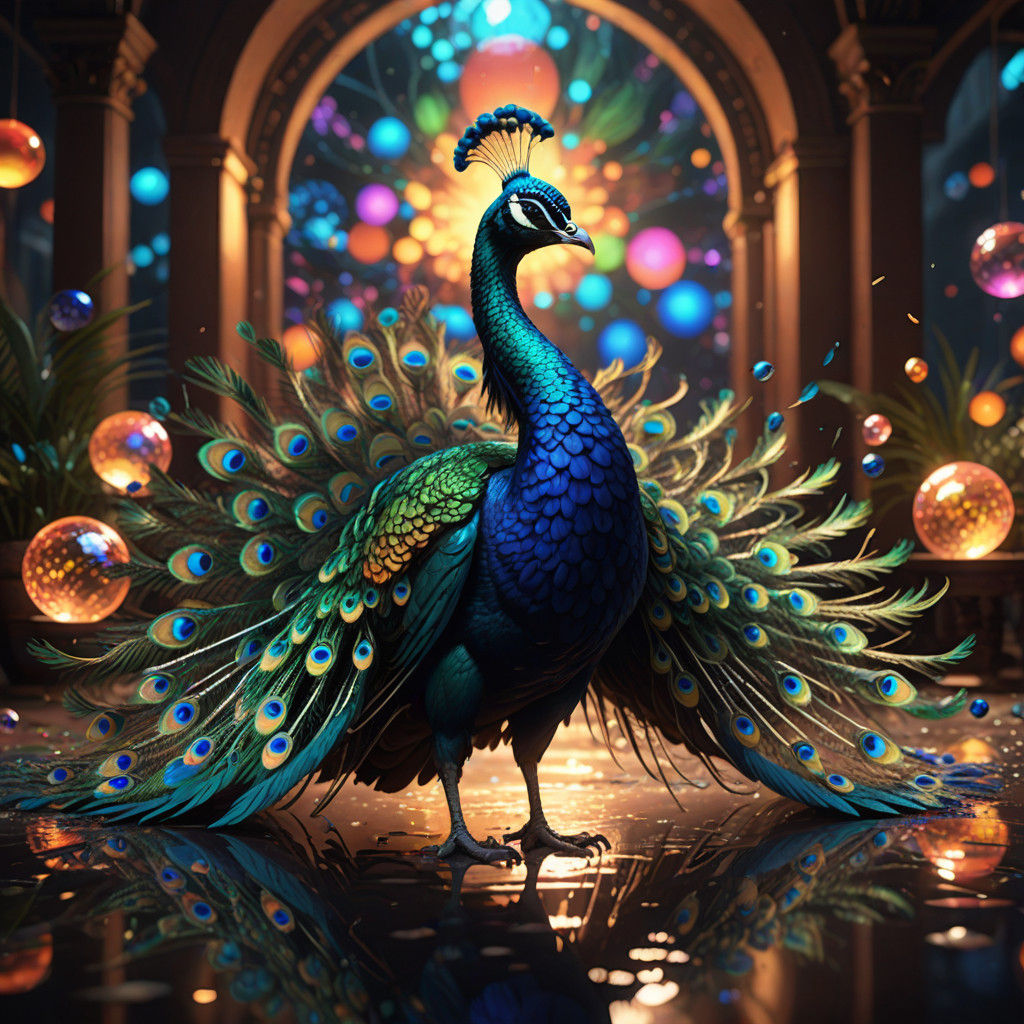 Hypermodernist Dreamscapes with Walking Peacocks and Glowing...