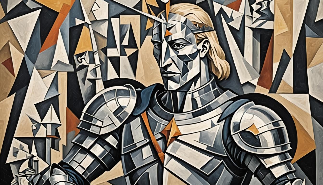 Lancelot Knight with Excalibur in Cubist Style