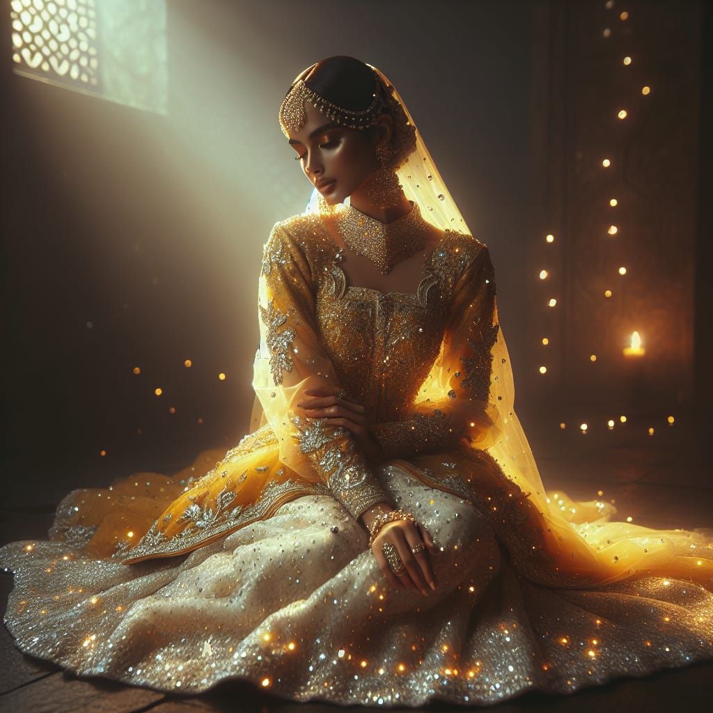 South Asian Princess in Dreamlike Arabian Nights Scene