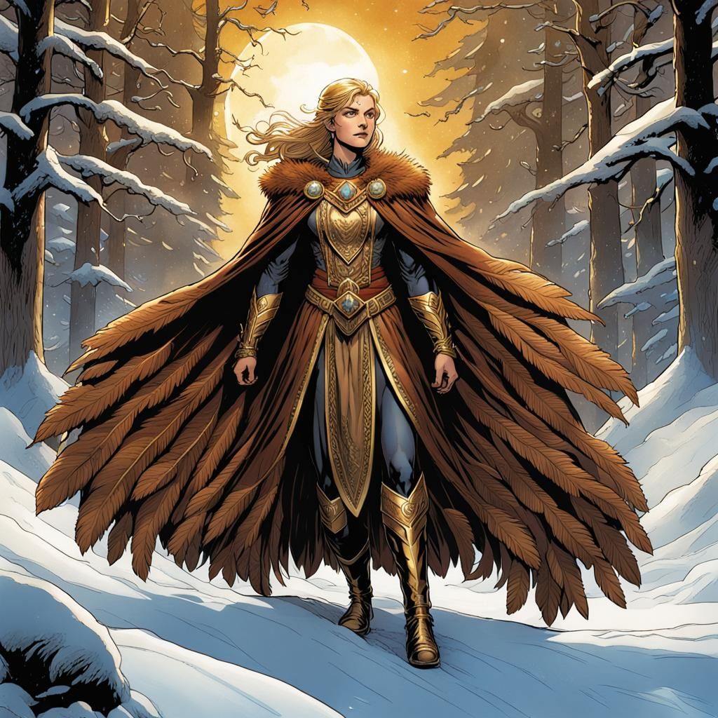Freya in Feathered Cape, Comic Book Art