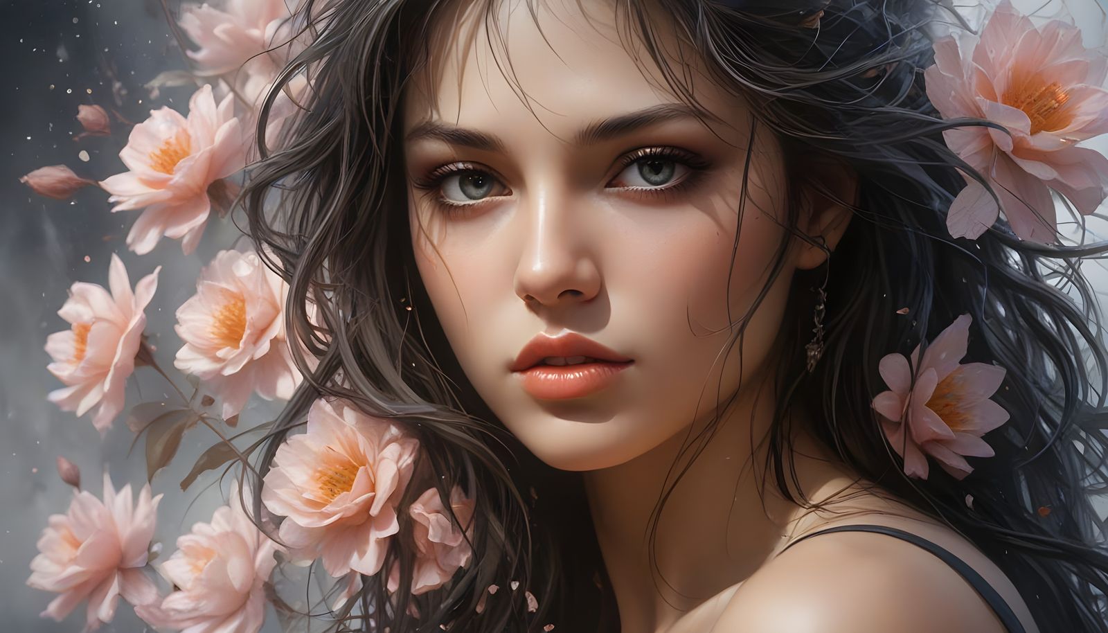 Woman with Mesmerizing Gaze in Oil Painting Style