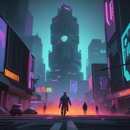 Cyberpunk Ghost Town: Animals in Neon Cityscape