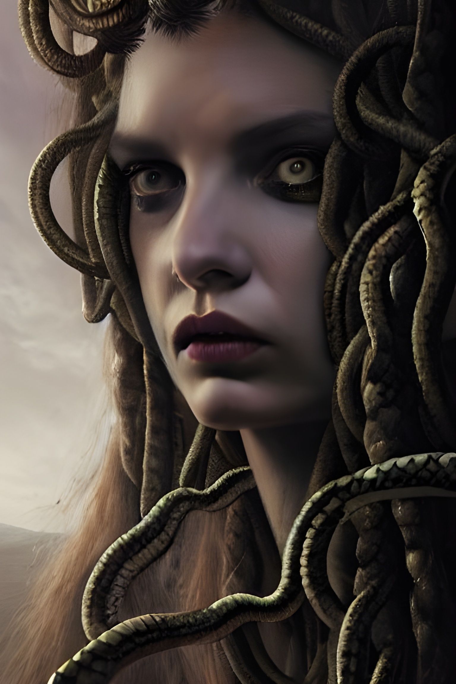 Medusa Portrait: Mythical Queen in Hyperdetailed Style