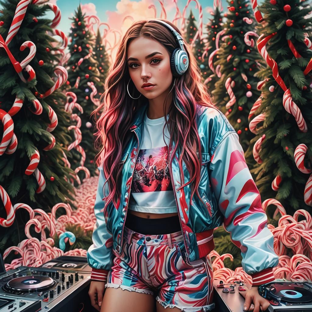 Candy Cane World Female DJ in Digital Art