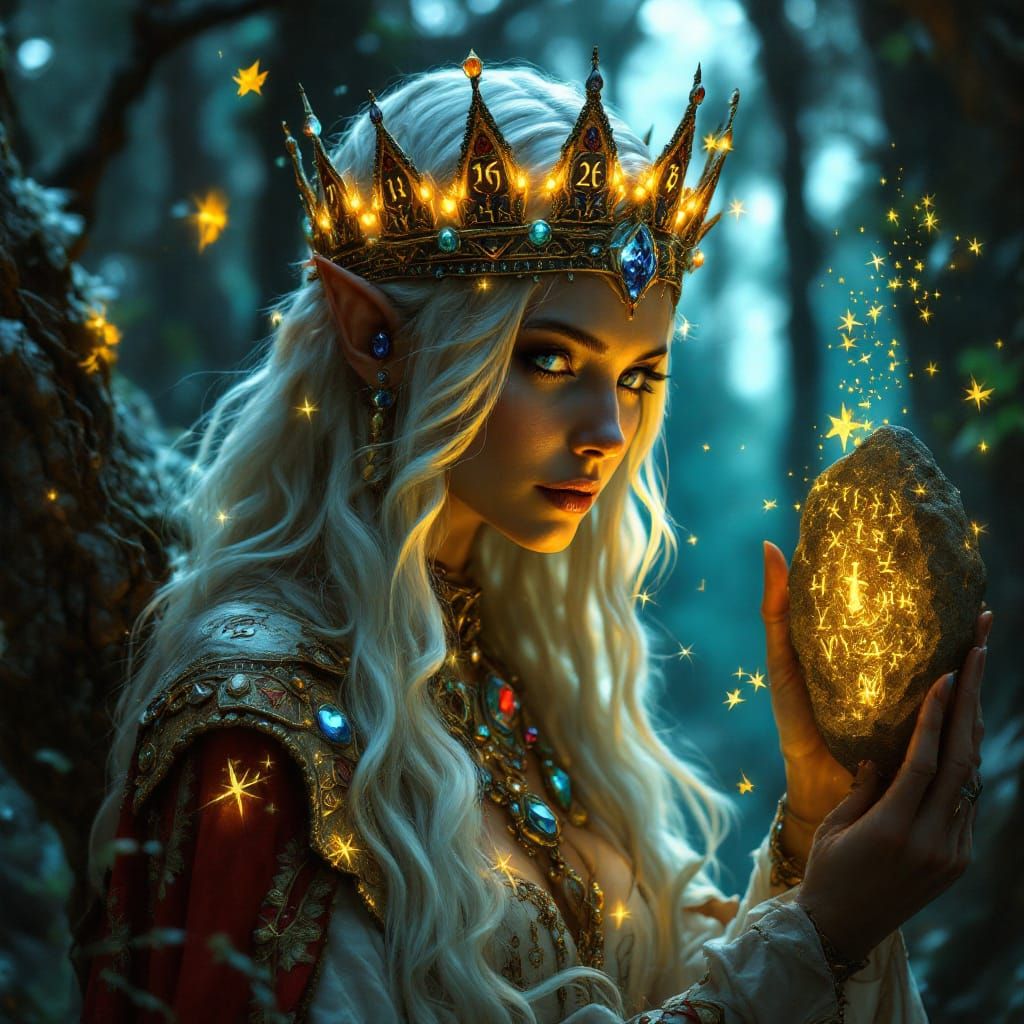 Ancient Elf Sorceress with Magical Rune Crown
