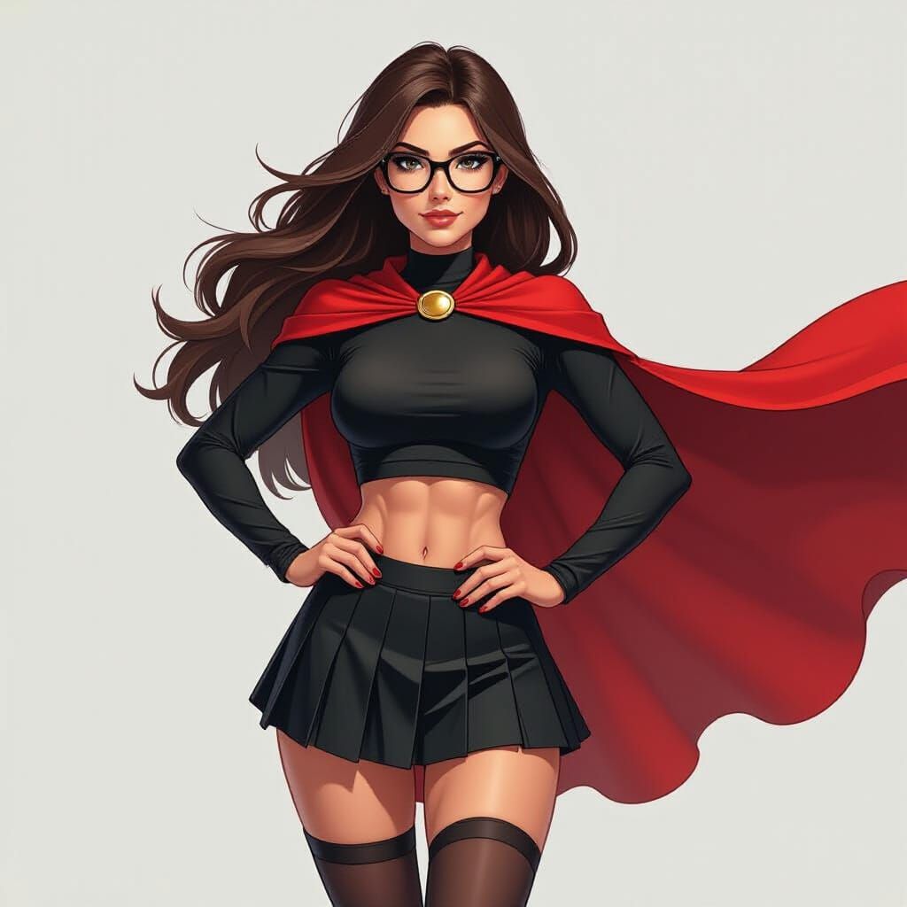 Futuristic Superheroine with Red Cape in Dark Style