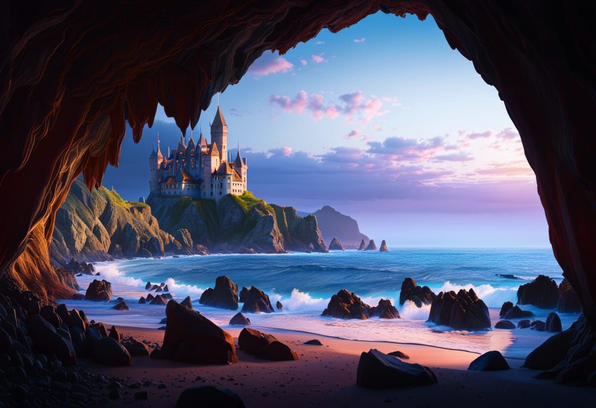 Cliffside Castle at Sunset: Detailed Matte Painting