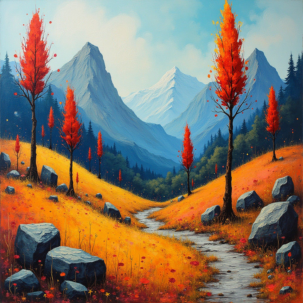 Abstract Fantasy Landscape with Scribbled Elements