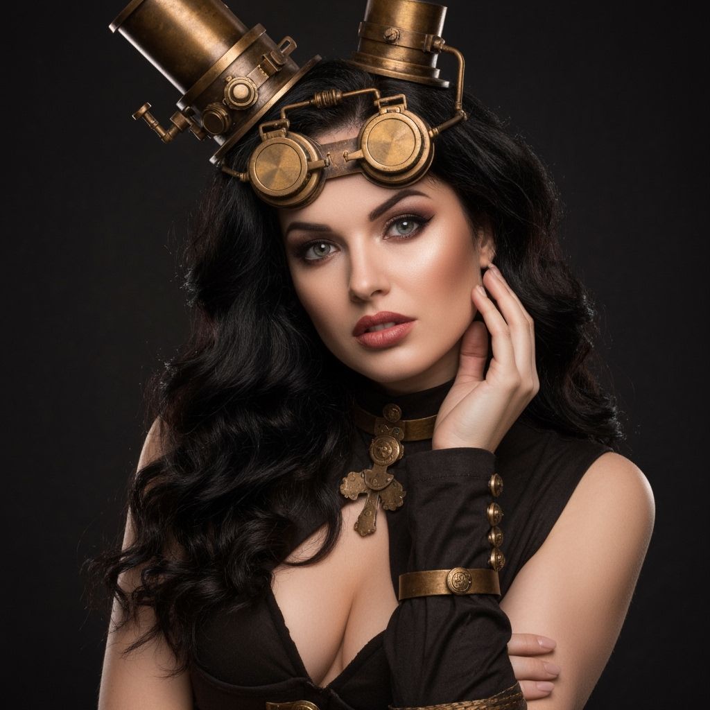 Steampunk Smuggler Woman in Realistic Fantasy Photo