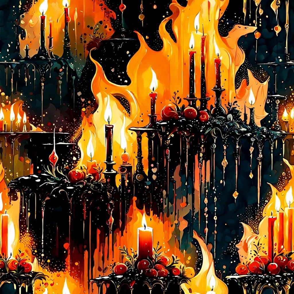 Romantic Tuscany Dinner by Candlelight in Pointillism Style