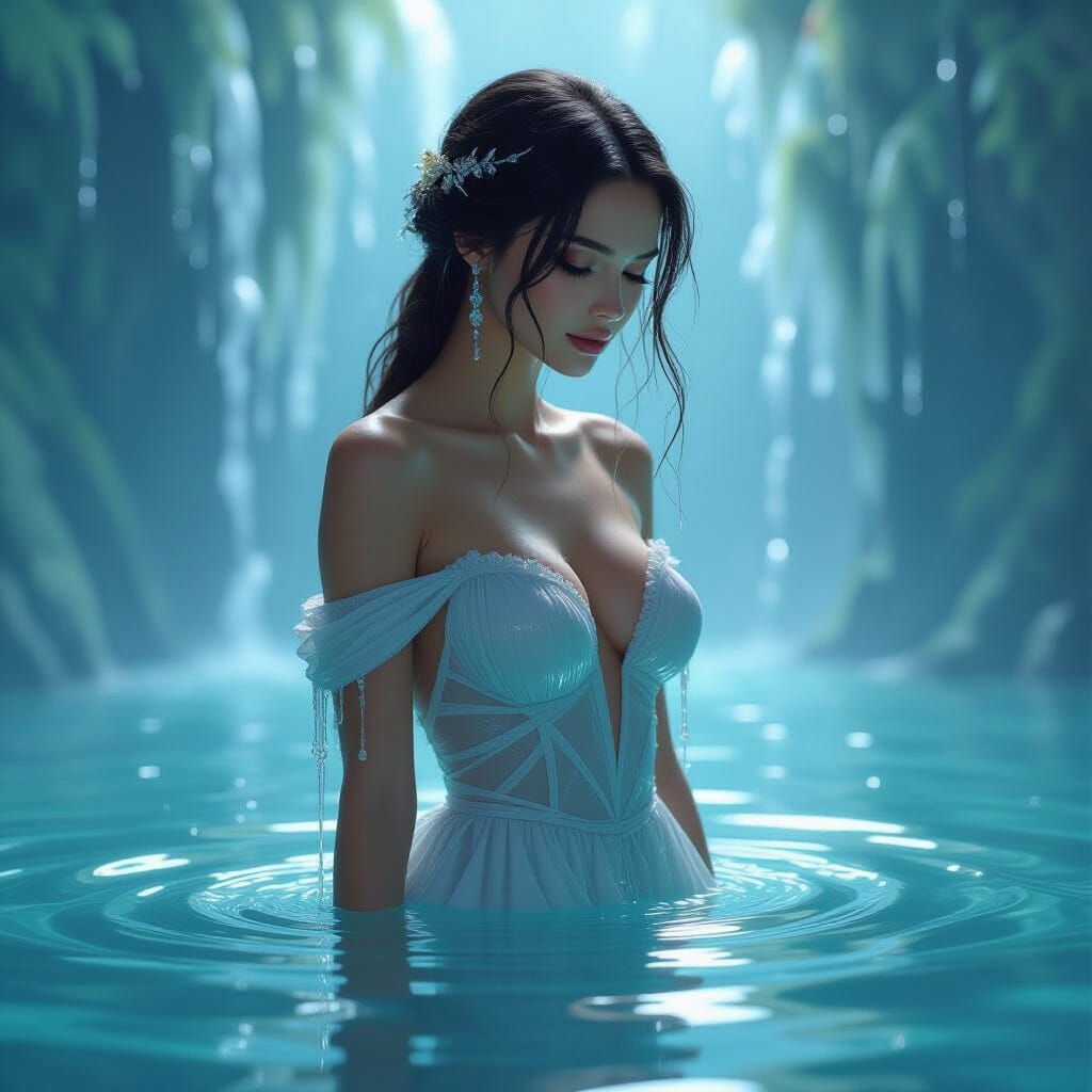 Ethereal Water Woman in Flowing Gown