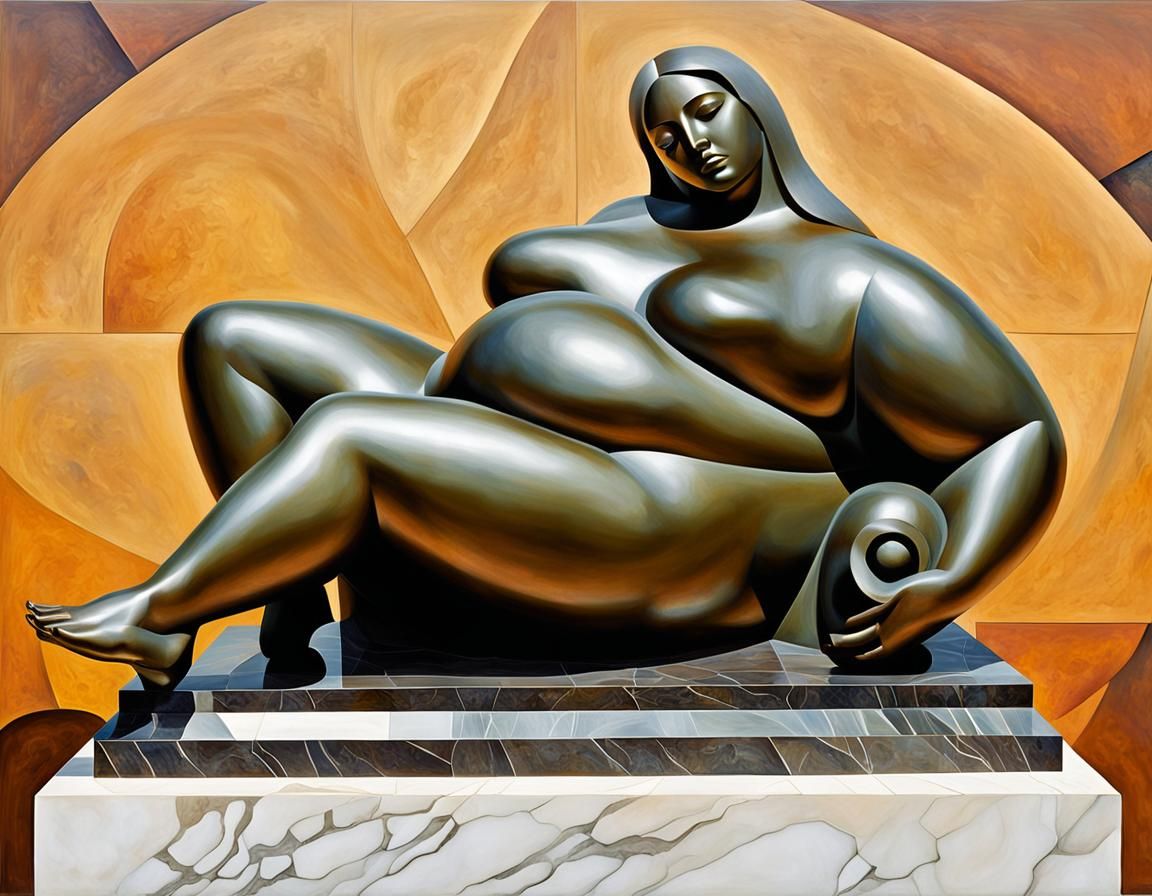 Surrealist Bronze Sculpture in Cubist Art Deco Style