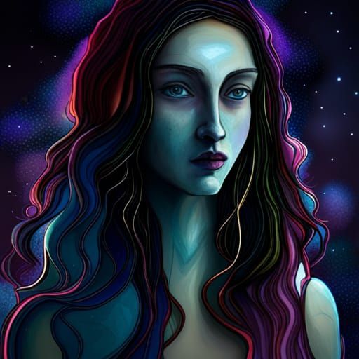 Wolf Spirit Woman in Art Deco Style