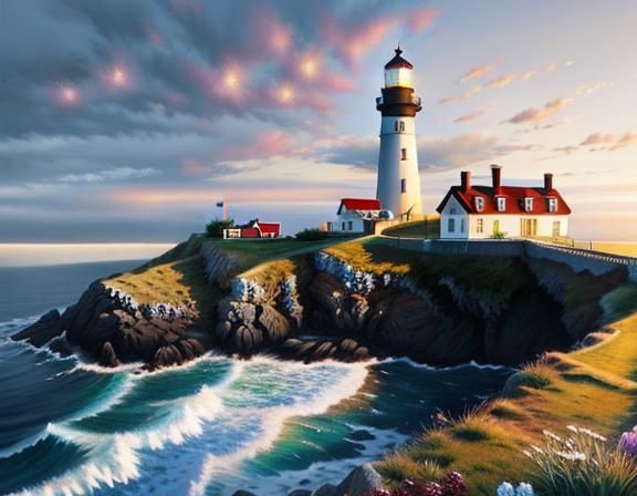 Photorealistic Diamond Painting of a Lighthouse