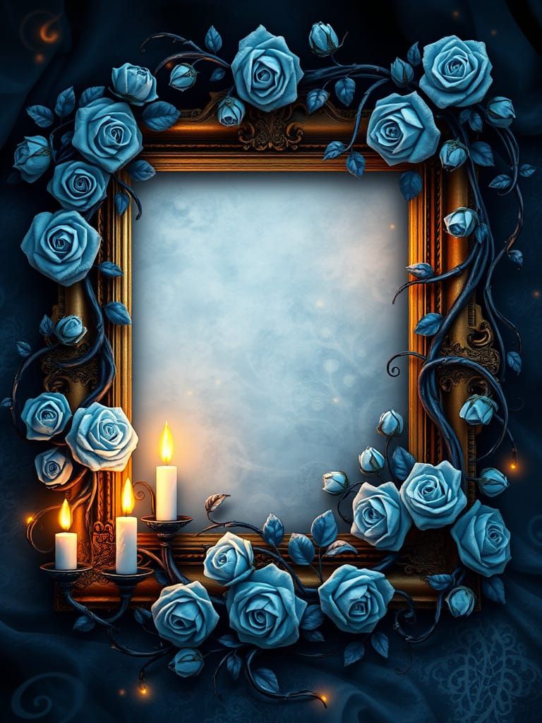 Mystical Dark Fantasy Roses Enshrine Vintage Frame in Soft,...