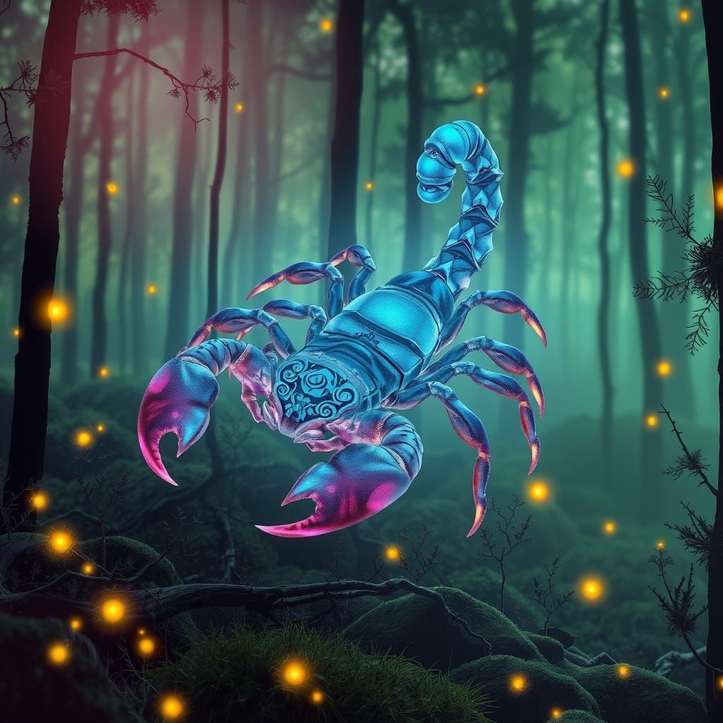 Surreal Forest Radiates Ethereal Scorpion Light