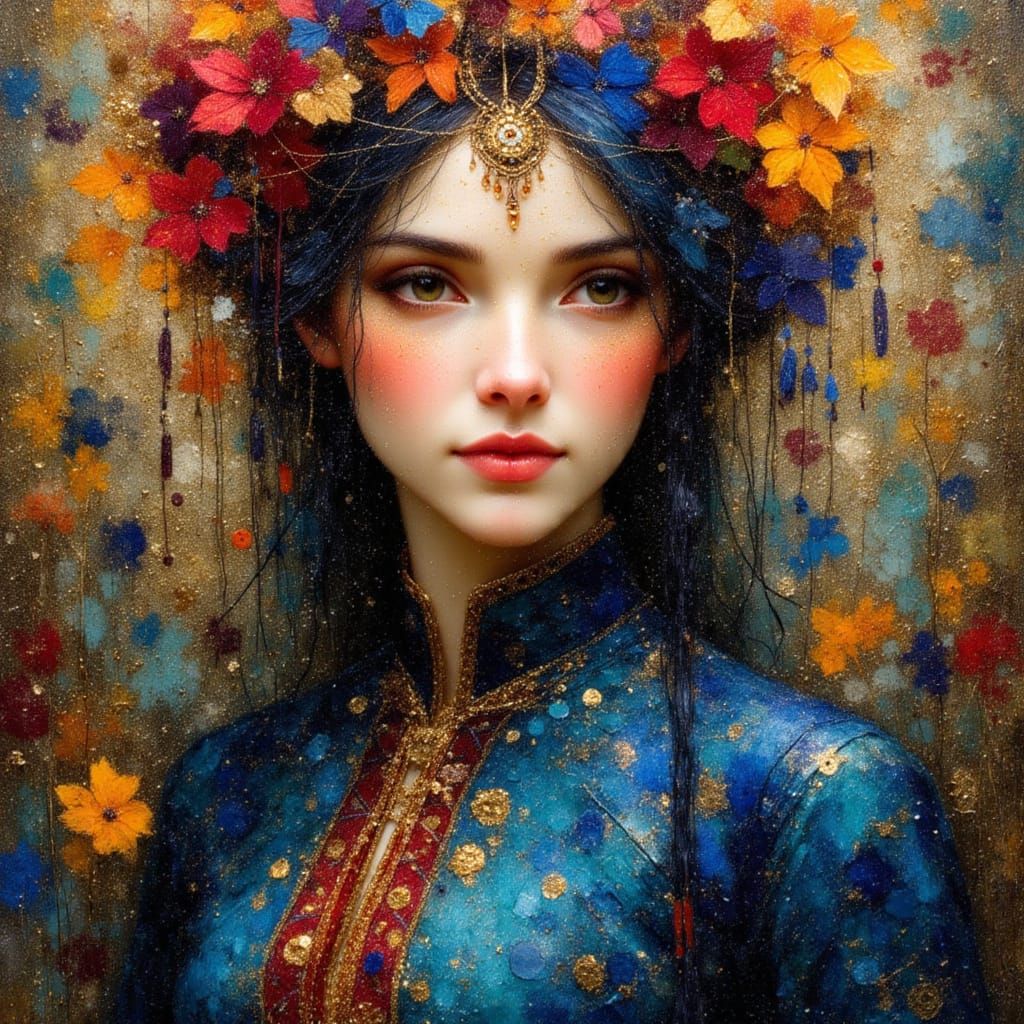 Nature Goddess in Klimt Style with Rich Hues