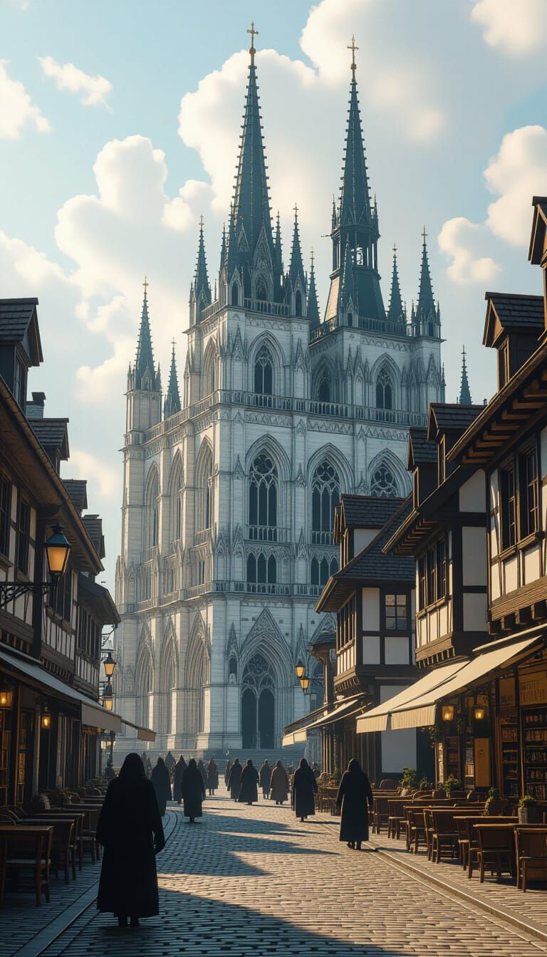 Sunlit Gothic City in Noir Style