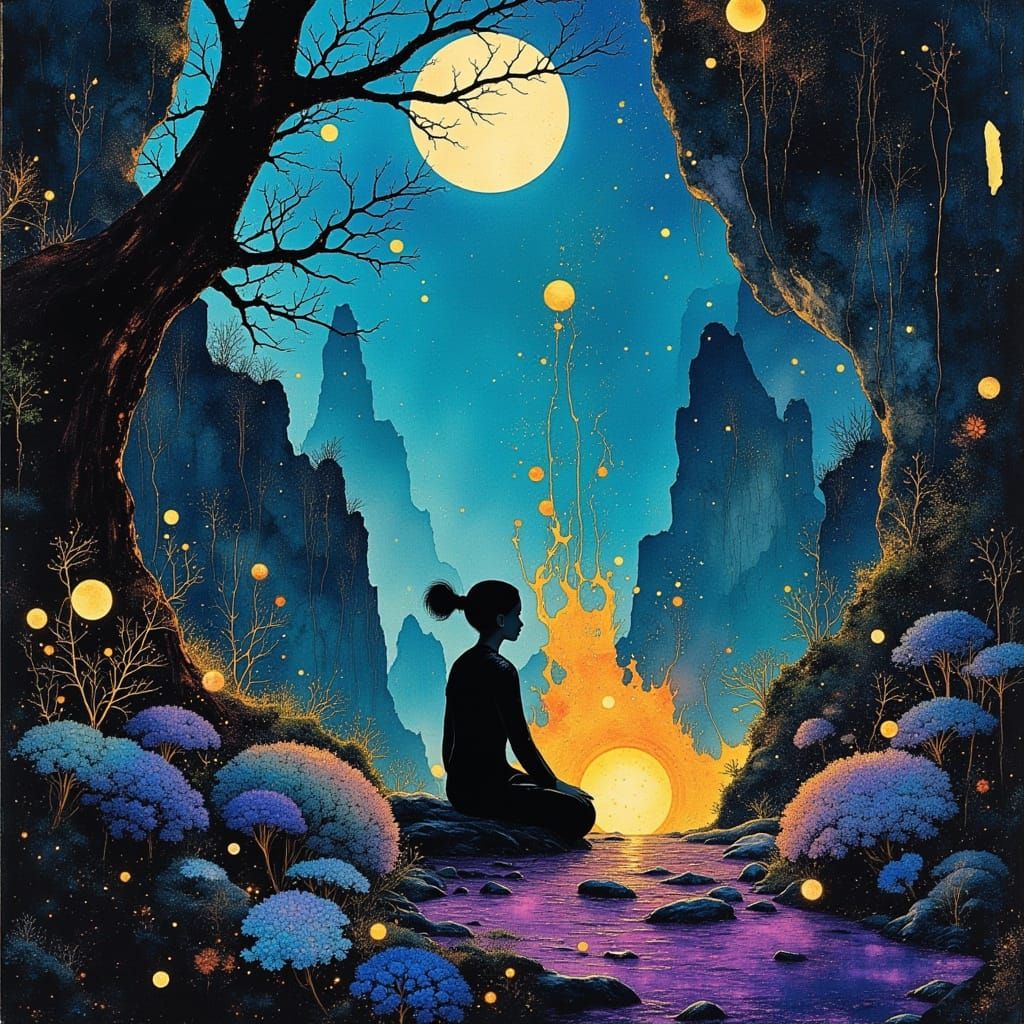 Midnight Serenade in a Dreamlike, Surrealistic Cyberpunk Aes...