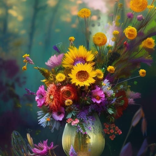 Cyberpunk Samurai in Rococo Floral Arrangement