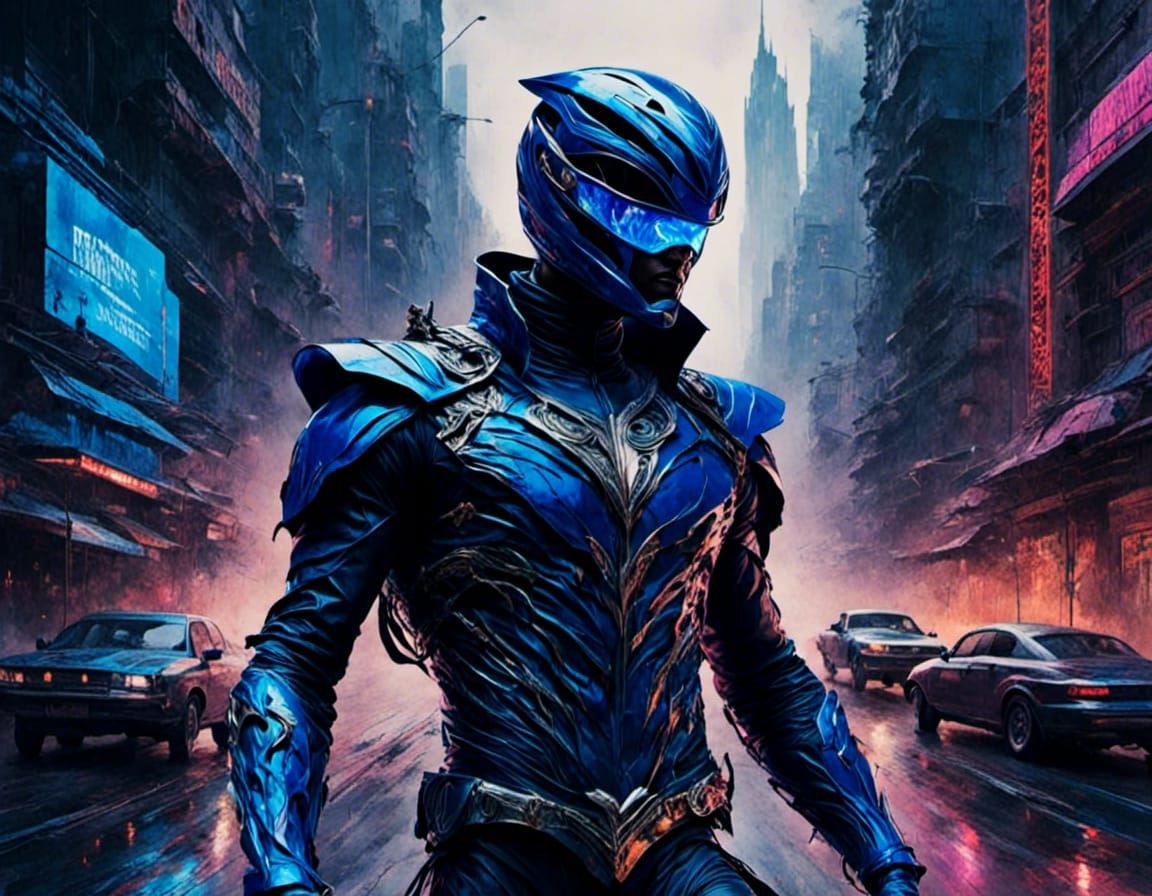 Gritty Cyberpunk Blue Power Ranger Portrait