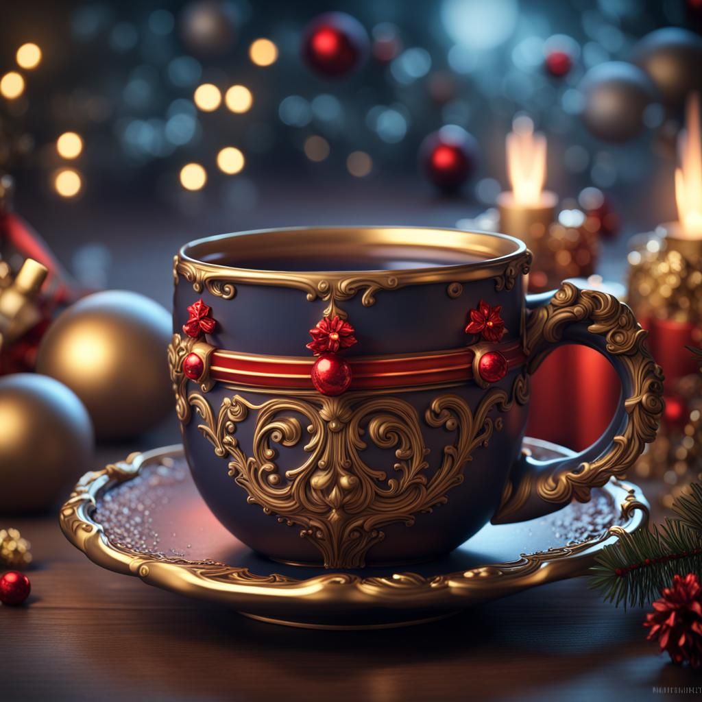 Christmas Mug with Steaming Cocoa, Detailed Matte Painting