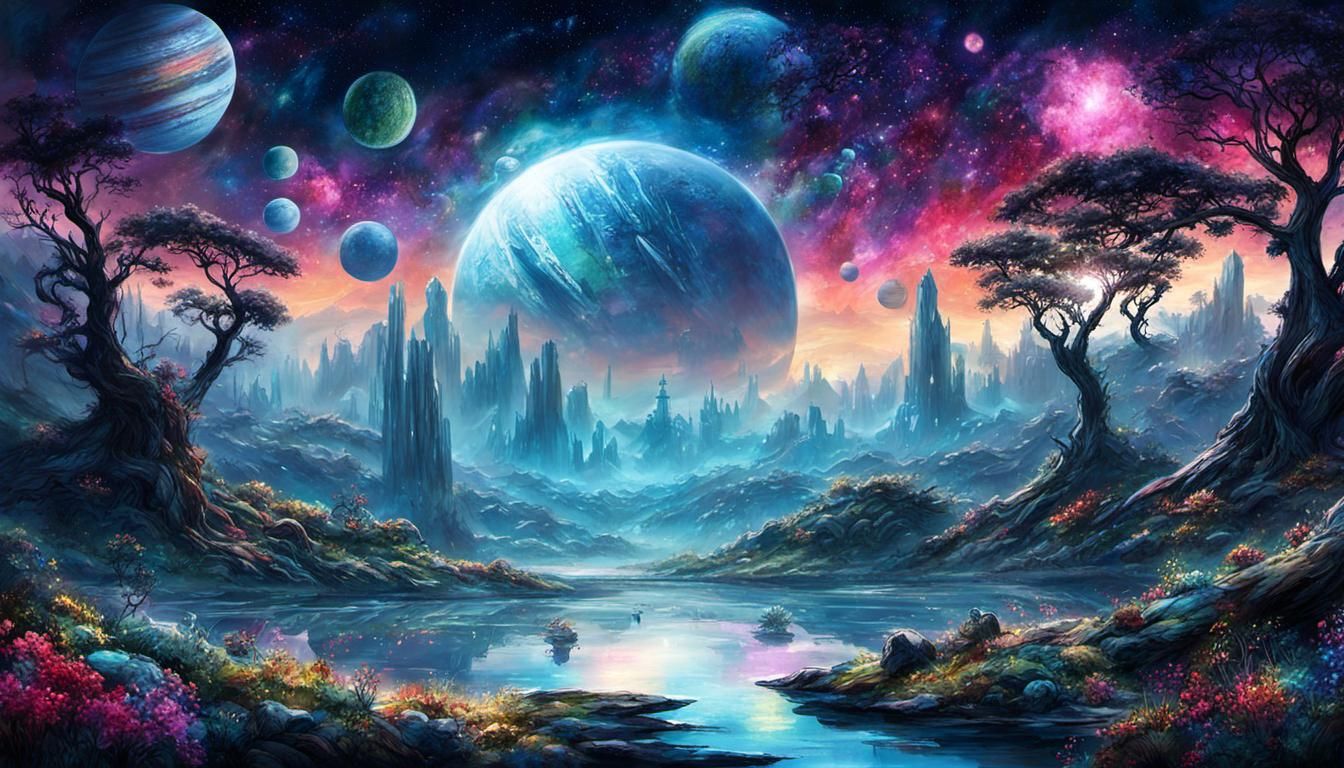 Ethereal Forest Glade at Sunset in Watercolor Style