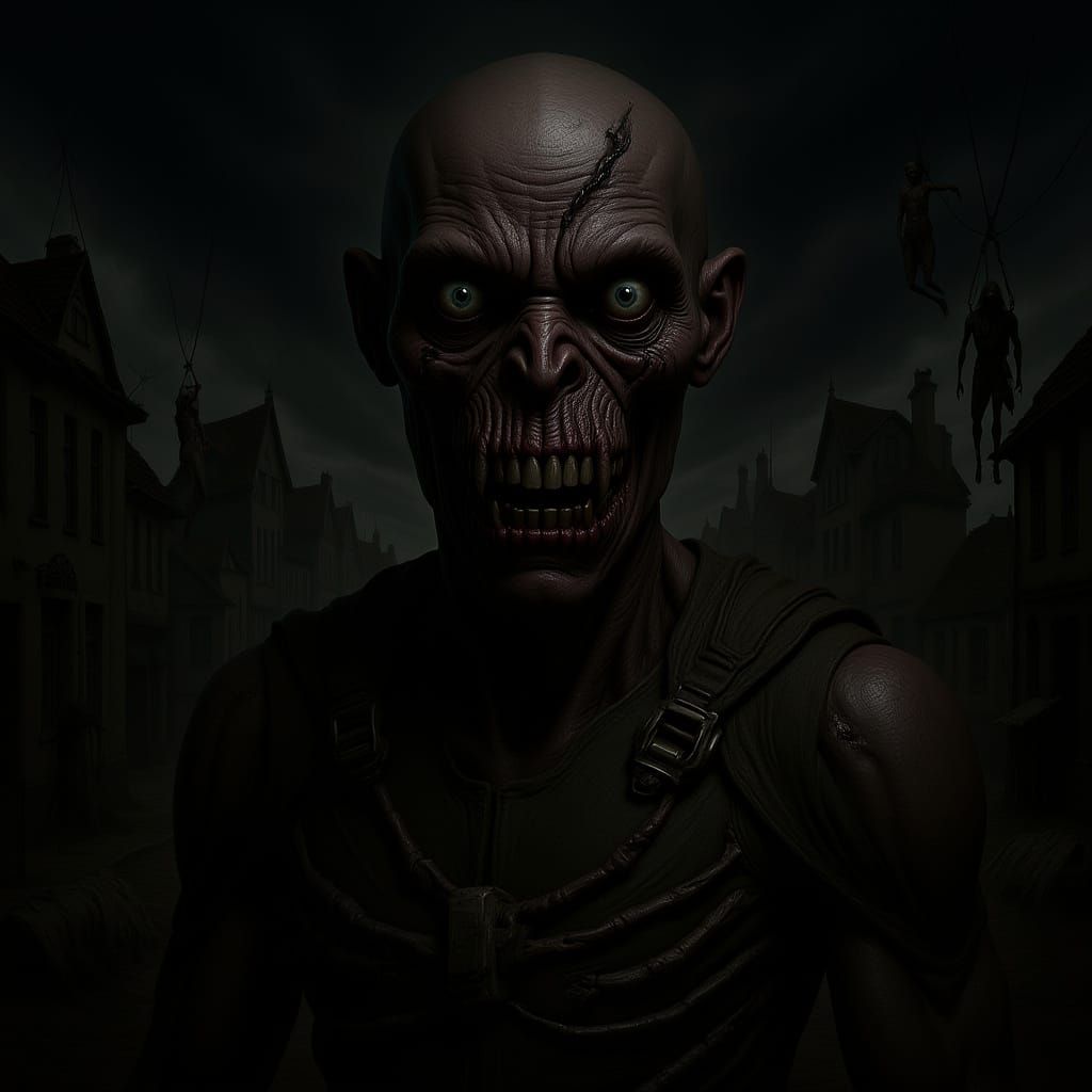 Grotesque Skinwalker Terrorizes Town: Horror Art