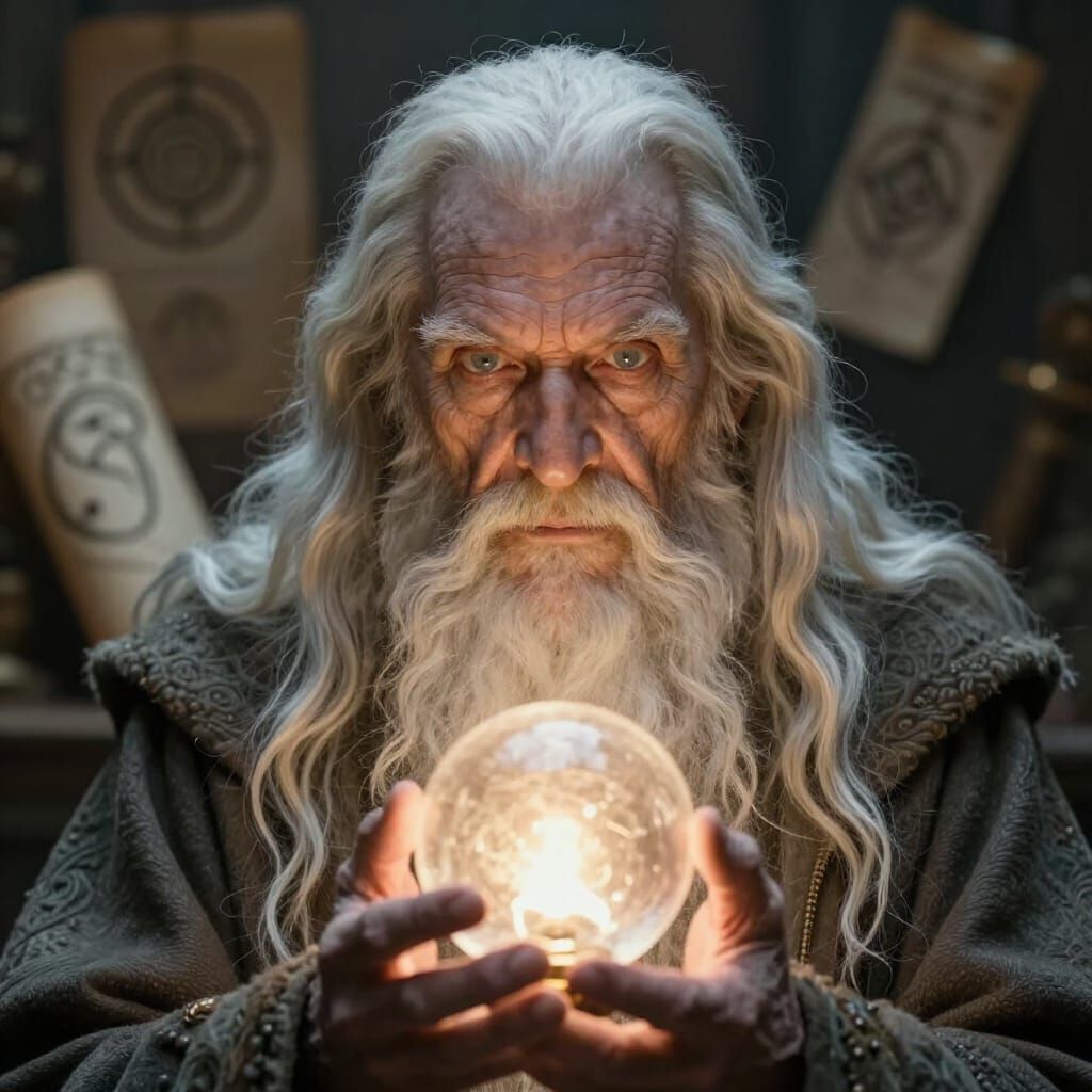 Wise Old Wizard Portrait in Hyperrealistic Style