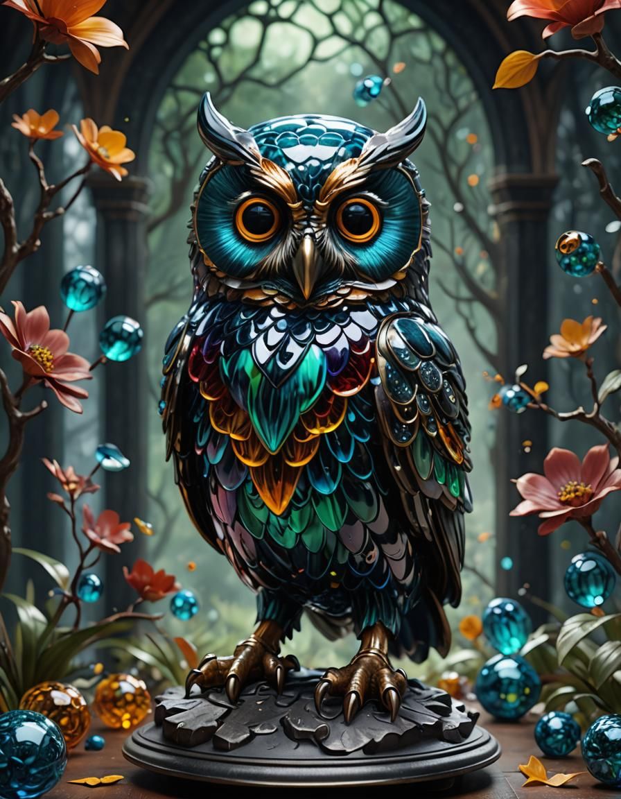 Blown Glass Owl: Detailed Matte Painting