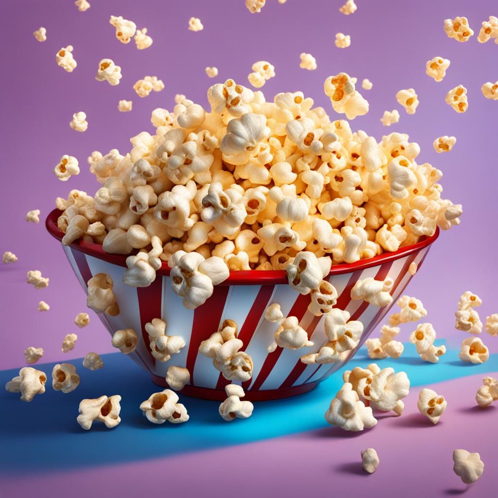 Hyperrealistic Popcorn Splash Art in Vivid Colors