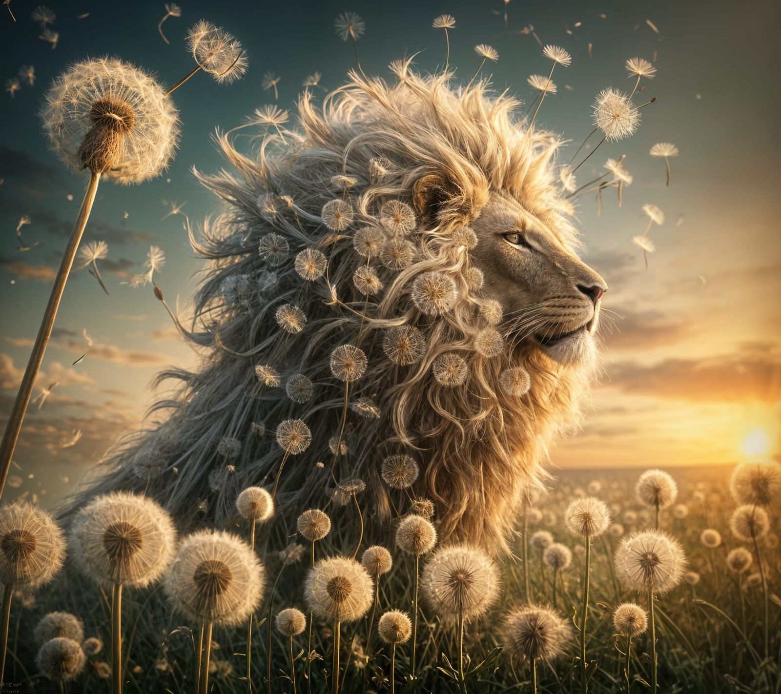 Serene Lion-Dandelion Hybrid in Sunset Glory