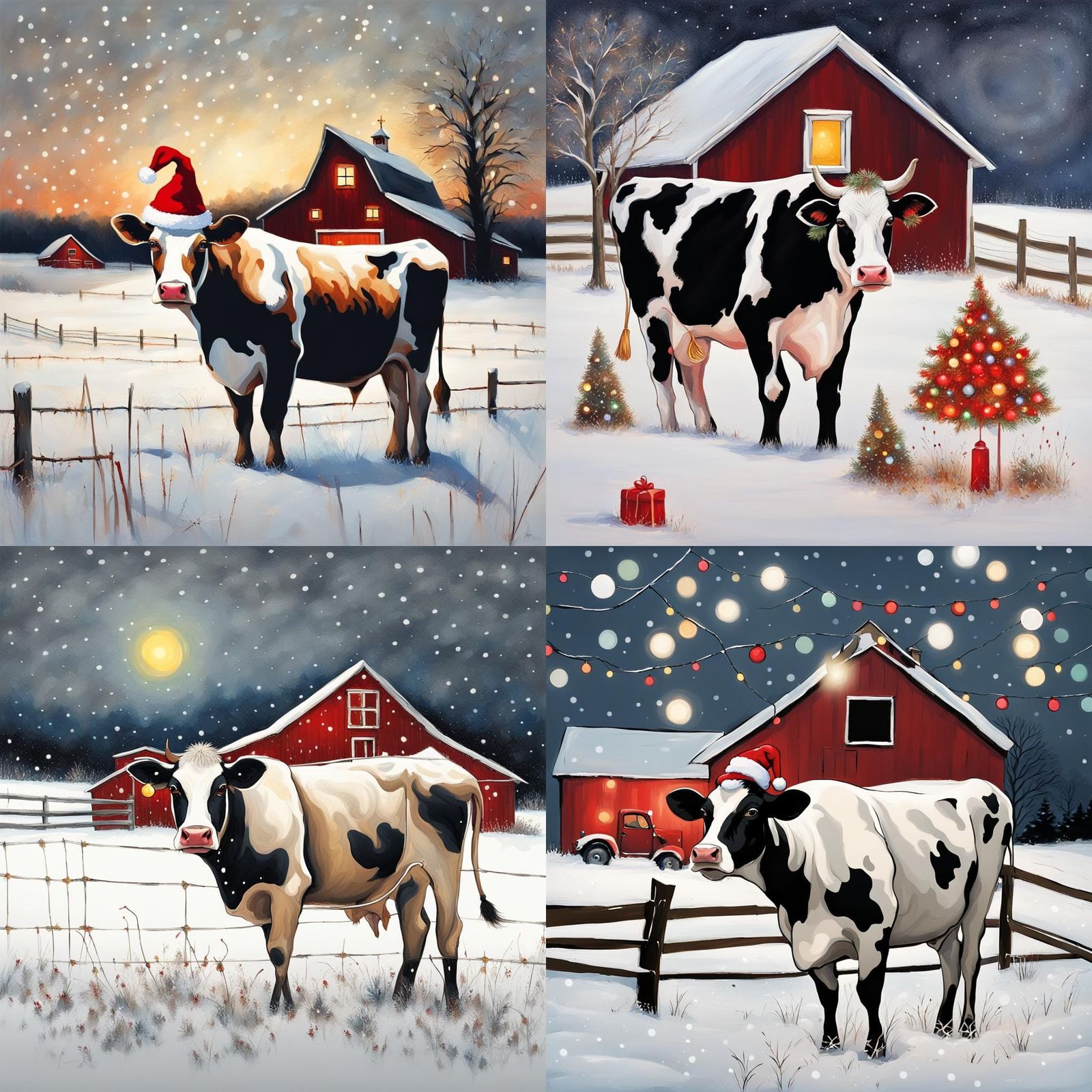 Christmas Cow with Lights in Snowy Field