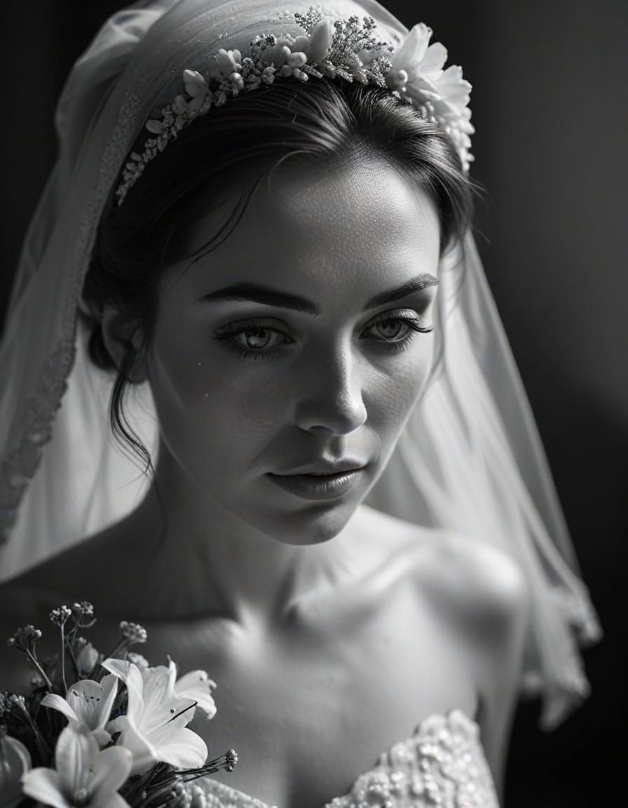 Black and White Bride Portrait in Soft Light