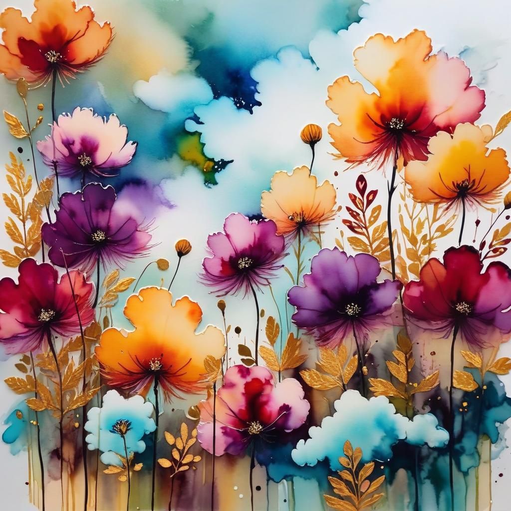 Fluffy Cloud Flowers in Alcohol-Ink Style